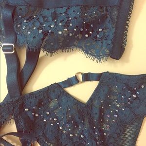 Victoria Secret Lace and Diamond Garter and Thong